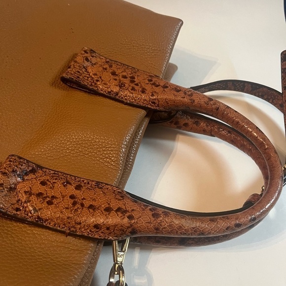 MICHAEL KORS Rollins Python and Tan Acron Leather Satchell Purse Chestnut Brown - Picture 10 of 15
